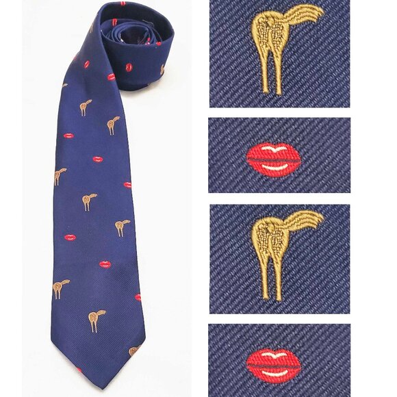 JACK SPADE Navy Narrow Novelty Woven 'Kiss Ass' Lips Kiss Silk Neck Tie - Picture 1 of 7